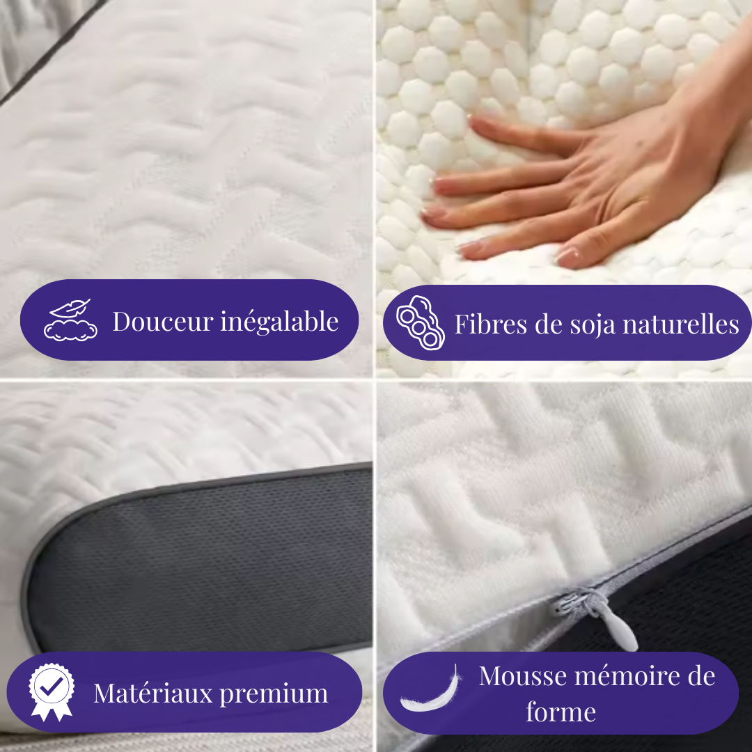 Oreiller mémoire de forme aux fibres naturelles de soja